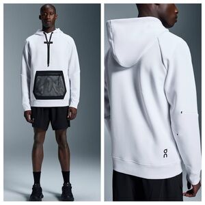 On Running Pullover Mesh Zip Front Hoodie in White